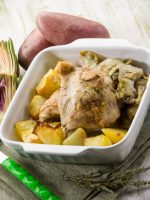 Receta de pollo al horno con alcachofas
